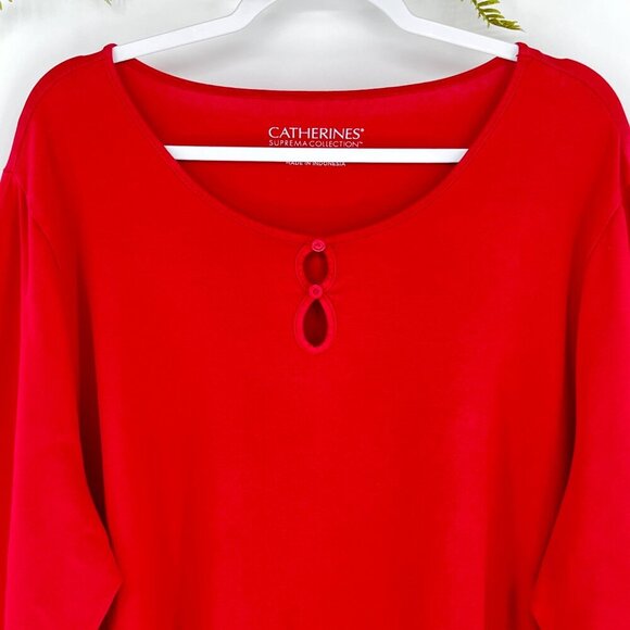 Catherines Women's Plus Top Womens Size 2X Suprema Teardrop Tee Red 3/4 Sleeve - Picture 7 of 11